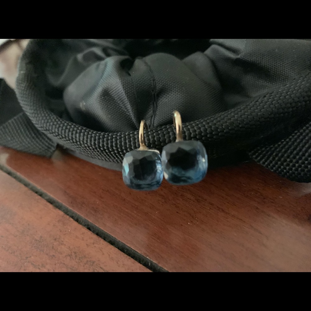 Italian 18 K  gold blue topaz earrings
